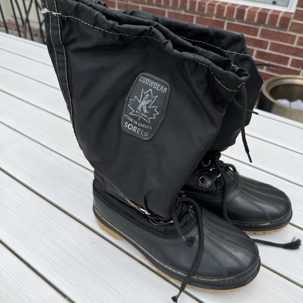 ❄️ Vintage SOREL Snowbear Boots Size 9 Kaufman Made in Canada Black Wool Lined
